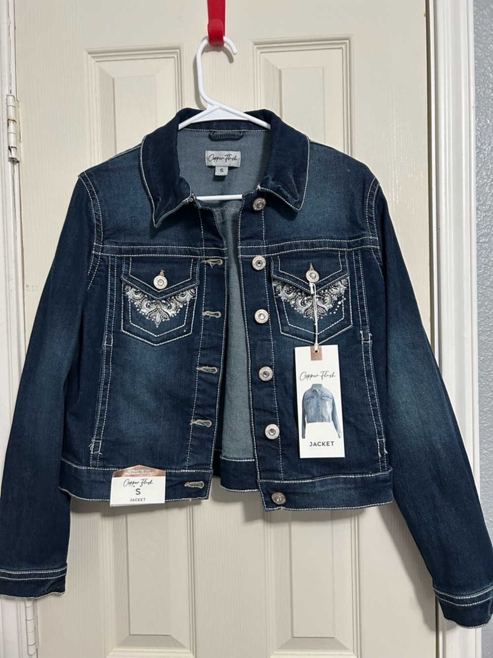 Copper Fit Dark Wash Embroidered Denim Jacket